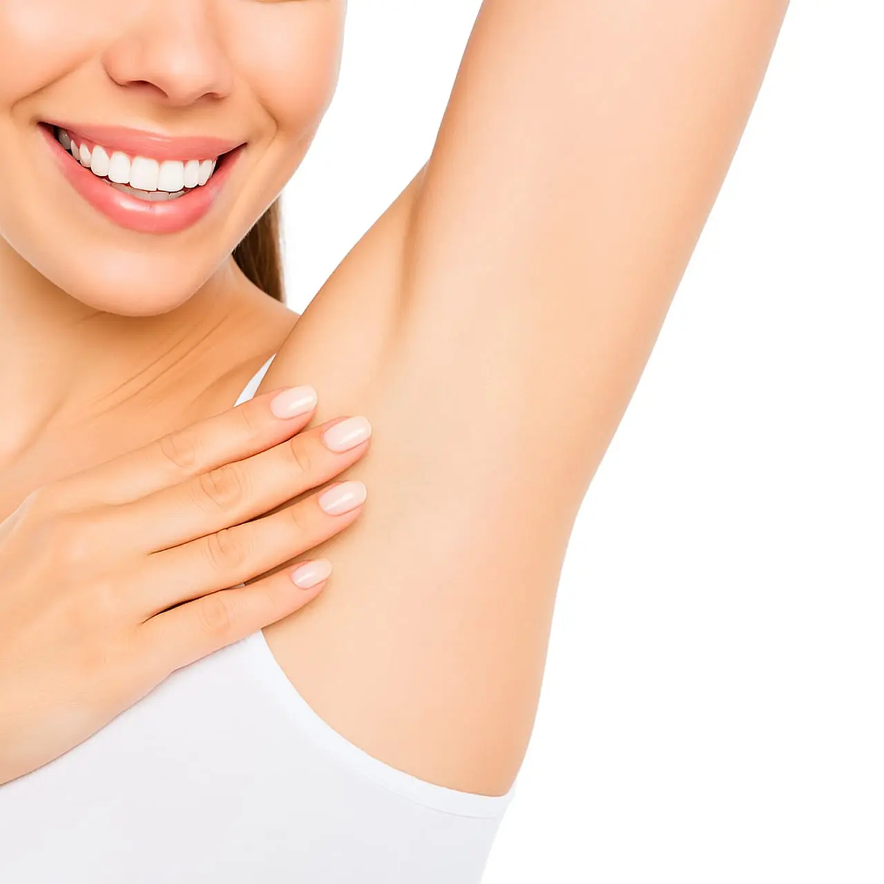 Waxing München Haidhausen Haafreie Achseln Eine Frau nach dem Waxing in München Haidhausen zeigt Ihre haarfreien Achseln