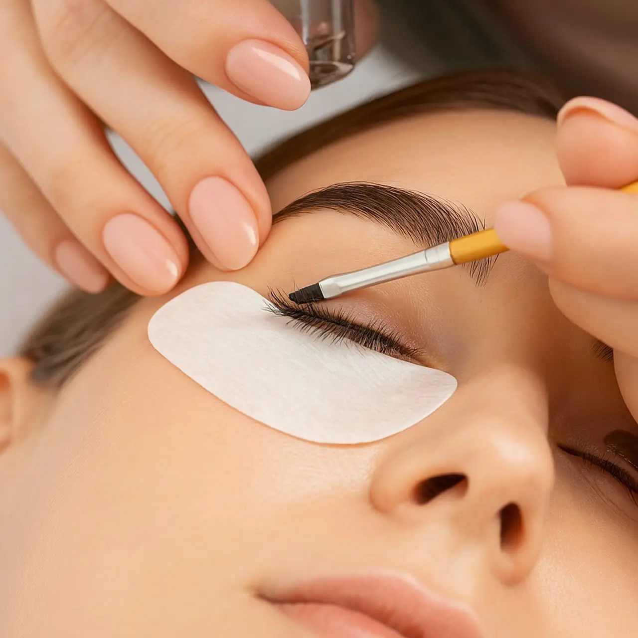 wimpern-faerben-münchen-kosmetikstudio-haidhausen Wimpern färben München - Wimpern färben im Kosmetikstudio Haidhausen – professionelle Behandlung mit Pinsel und Augenpads in Nahaufnahme